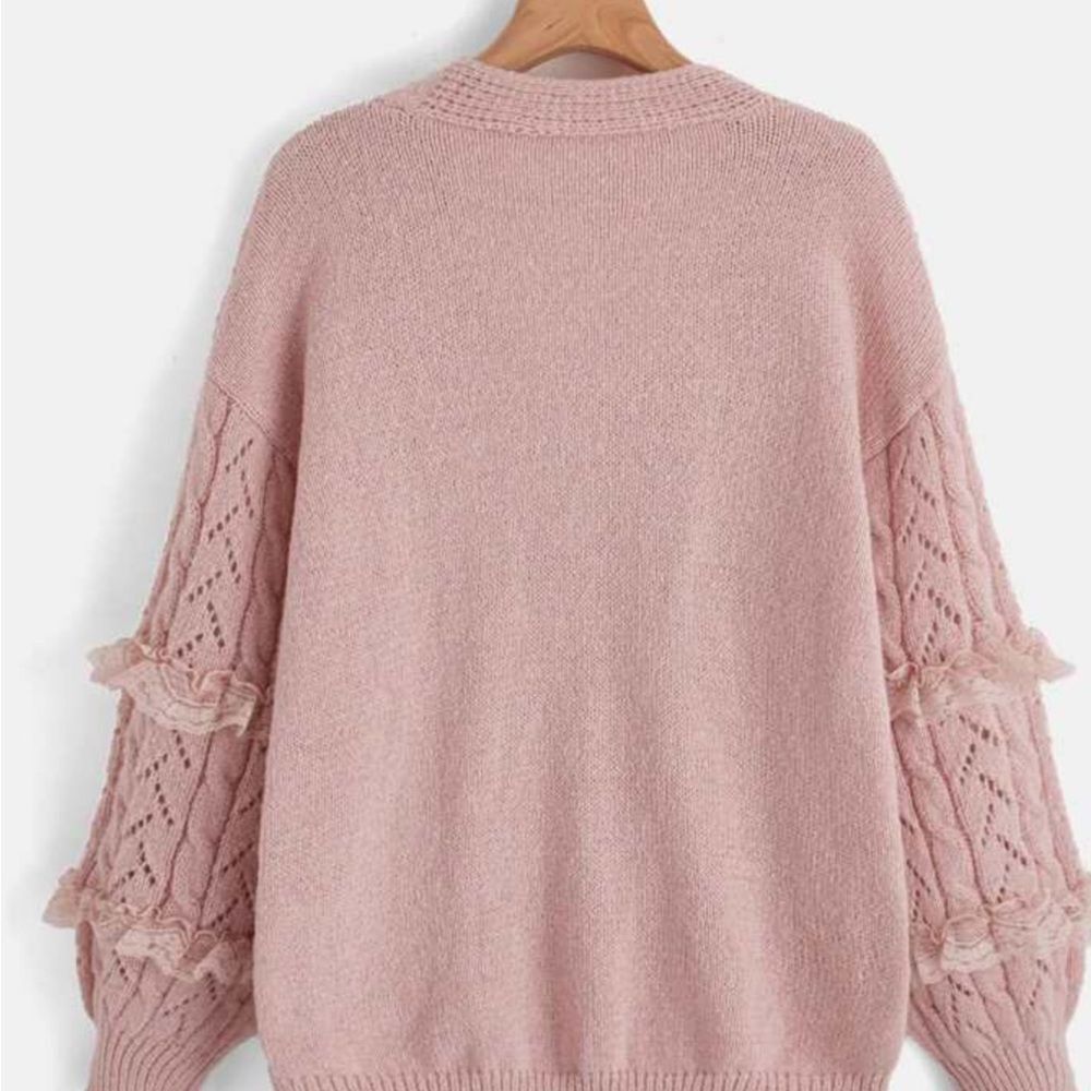 Romwe Kawaii Pink Cable Knit Lace Pearl Button Down Sweater Cardigan S - Picture 8 of 12
